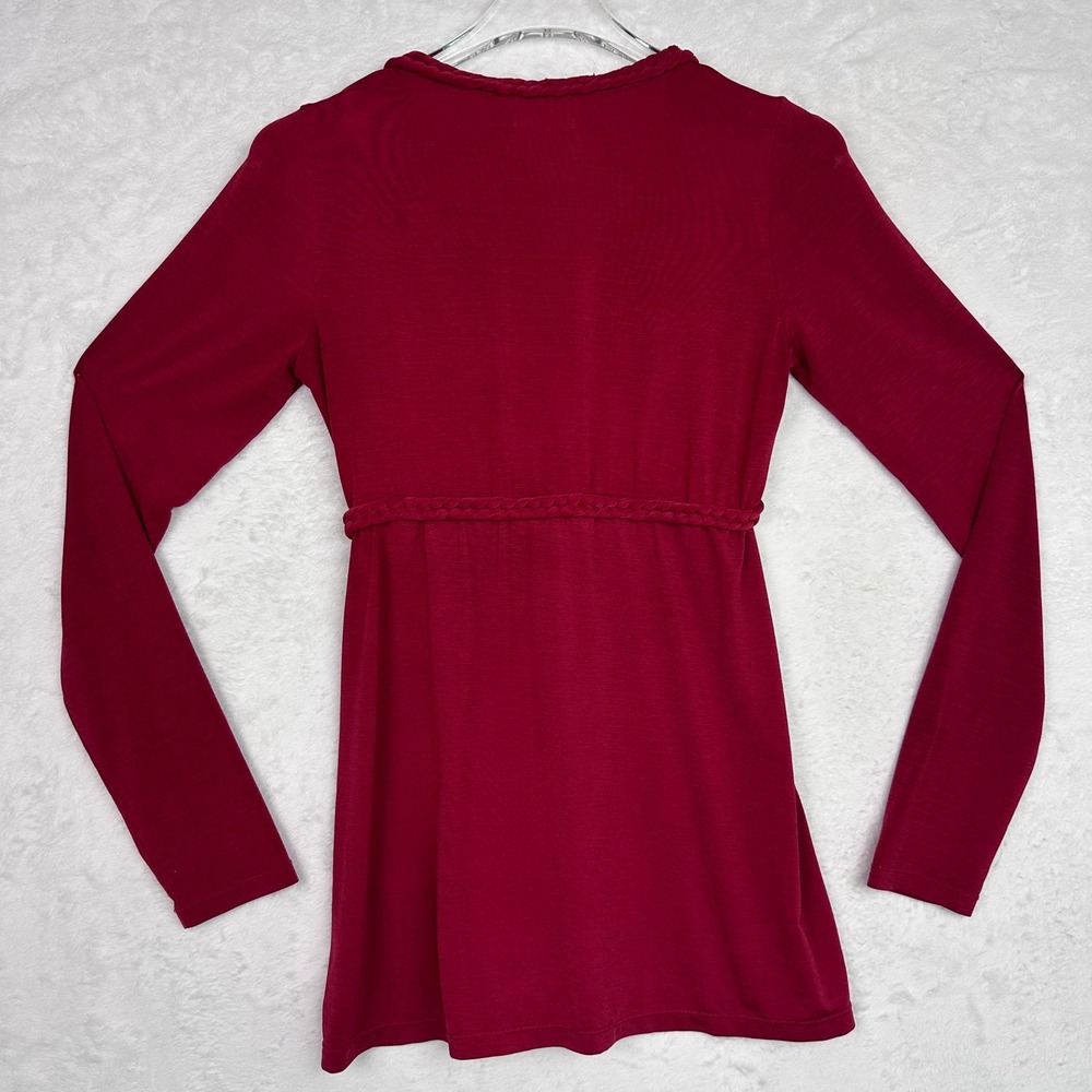 Sophie Max Women Red Braided V-Neck Empire Waist Long Sleeve Tunic Top Small - Picture 9 of 11